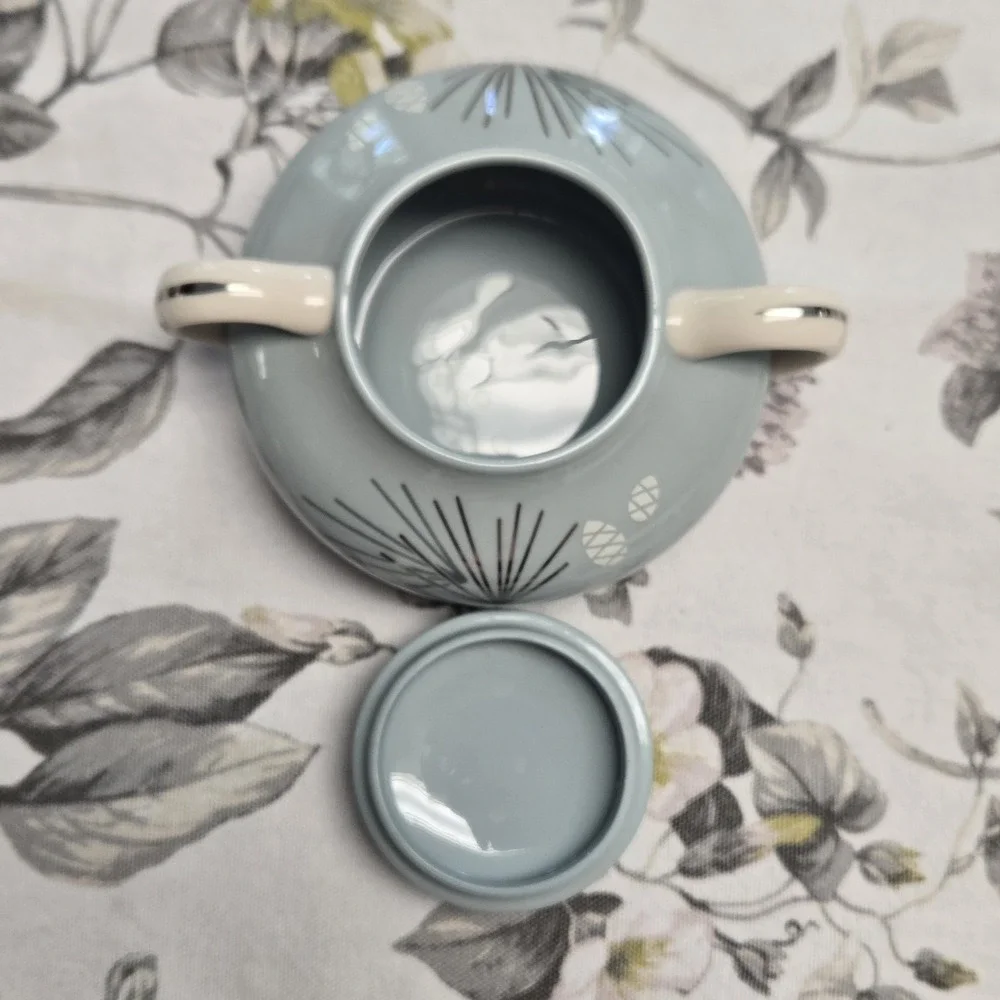 Franciscan Silver Pine Sugar Bowl with Lid, MCM